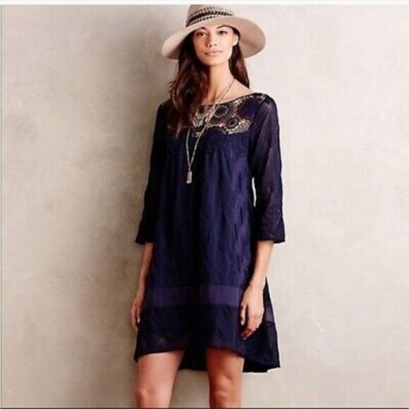 ANTHROPOLOGIE | HOLDING HORSES Augusta Navy Blue Crochet Dress Women’s Size XS - Picture 11 of 11